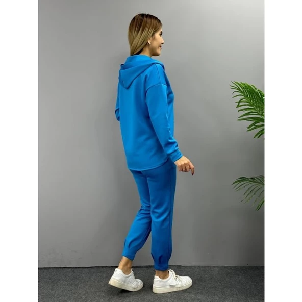 Lucky Life Kadın Uzun Kol V Yaka Kapüşon Detay Sweat Ve Yüksel Bel Eşofman Ikili Takım - 9