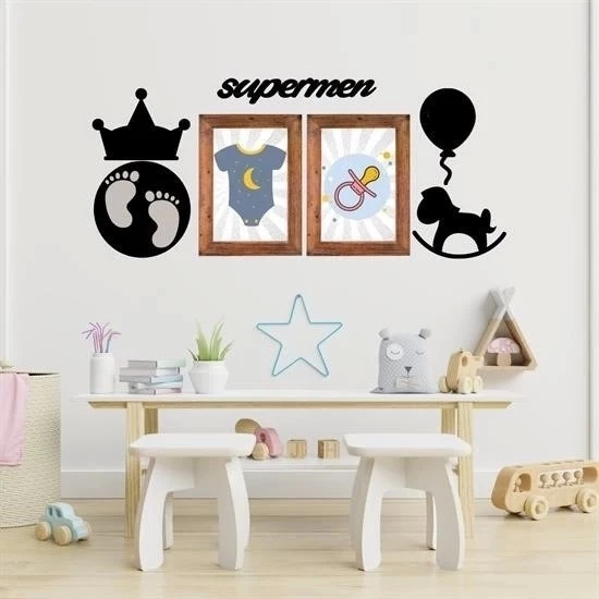 Deco103 Supermen Dekoratif Duvar Süsü Tablo Aksesuar Ahşap Tasarım Hediye Pano Sticker Seti - 6