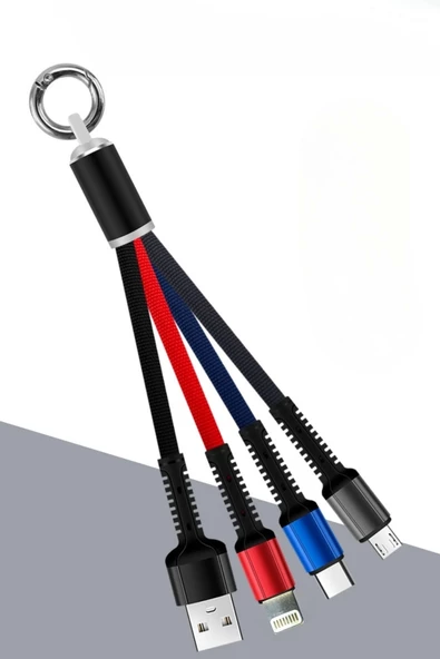 Işıklı Anahtarlık Model 3 İn 1 Usb Çıkışlı Mikro,type-c Ve İphone Uyumlu Şarj Kablosu - 7