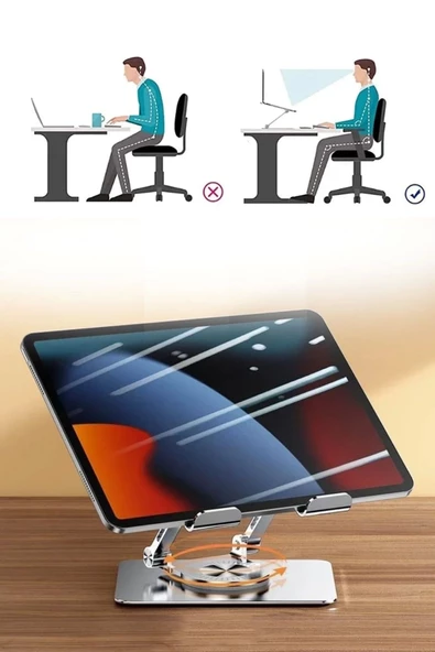 360 Derece Dönebilen Yükseltilmiş Masaüstü Ayarlanabilir  Metal Tablet Standı - 8