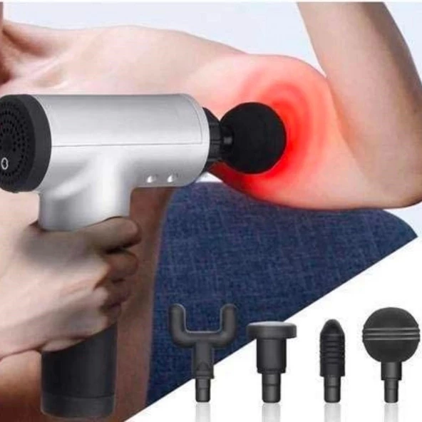 6 Farklı Seviyeli Titreşimli 4 Farklı Başlıklı Büyük Boy Masaj Tabancası - Resim 6