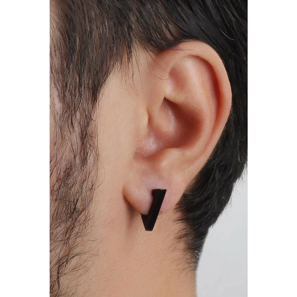 Paslanmaz Çelik 316L Siyah 16MM Üçgen Unisex Çift Küpe - 2