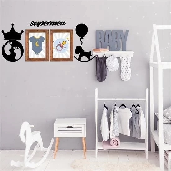Deco103 Supermen Dekoratif Duvar Süsü Tablo Aksesuar Ahşap Tasarım Hediye Pano Sticker Seti - 7