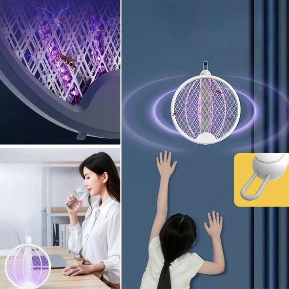 Asılabilen Ve Masaüstü Olabilen 2w Sinek kovucu Mor Işıklı Raket - 4