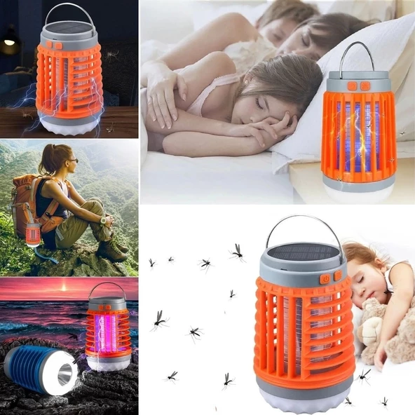 Askılı Solar Enerji İle Şarj Olabilen Sinek kovucu Kamp Feneri Işıldak