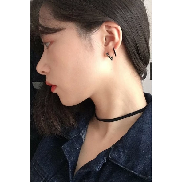 Paslanmaz Çelik 316L Siyah 16MM Üçgen Unisex Çift Küpe - 3