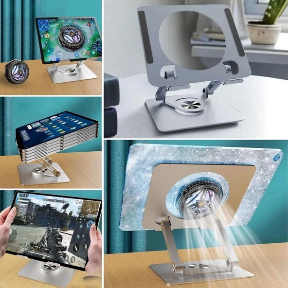 360 Derece Dönebilen Yükseltilmiş Masaüstü Ayarlanabilir  Metal Tablet Standı - 3