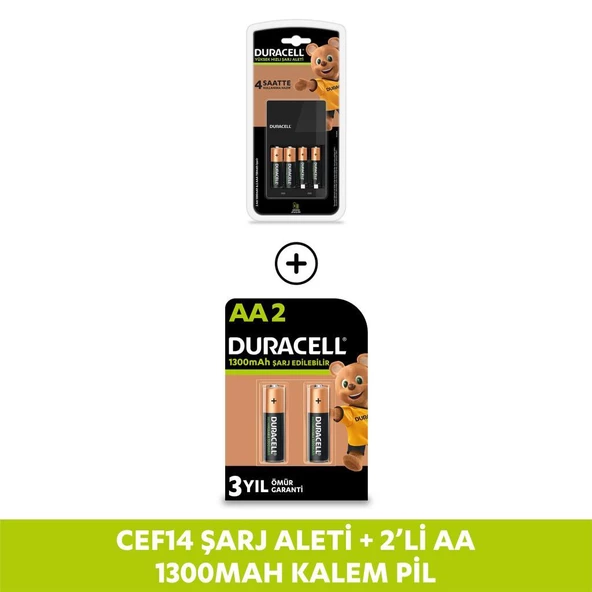 Duracell Cef 14 Şarj Aleti Seti + 2 Şarj Edilebilir Aa 1300mah Pil Hediyeli