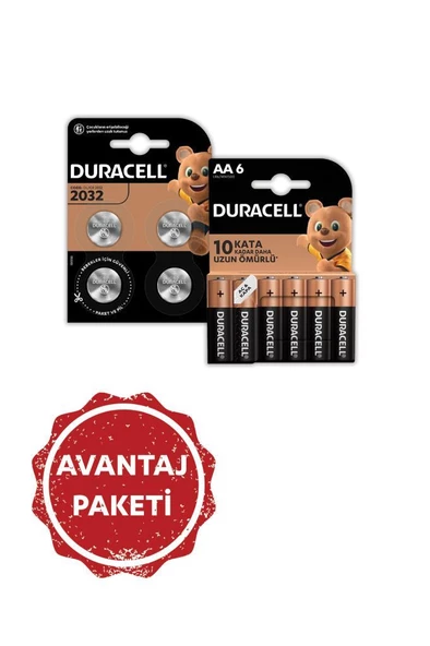 Duracell 2032 Lityum Düğme Pil 3V, 4 Lu+Alkalin AA Kalem Piller, 6 Lı Paket