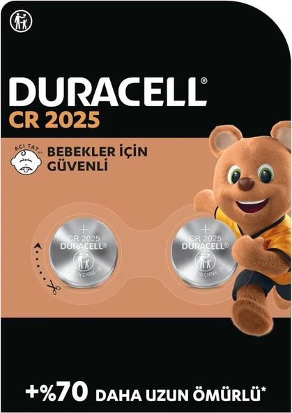 Duracell Özel 2025 Lityum Düğme Pil 3V, 2 Li Paket (CR2025)