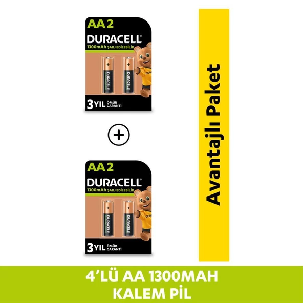 Duracell Şarj Edilebilir AA 1300mAh Piller, 4 Lü Paket