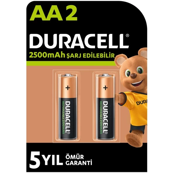 Duracell Şarj Edilebilir AA 2500mAh Piller, 2 Li Paket