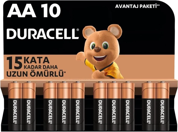 Duracell Alkalin AA Kalem Piller, 10 Lu Paket