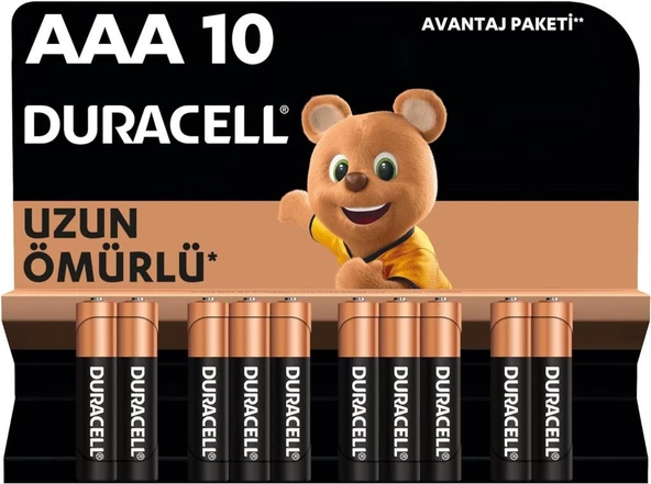 Duracell Alkalin AAA İnce Kalem Piller, 10 Lu Paket