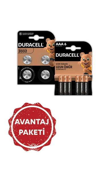 Duracell 2032 Lityum Düğme Pil 3V, 4 Lu+Alkalin AAA İnce Piller, 6 Lı Paket