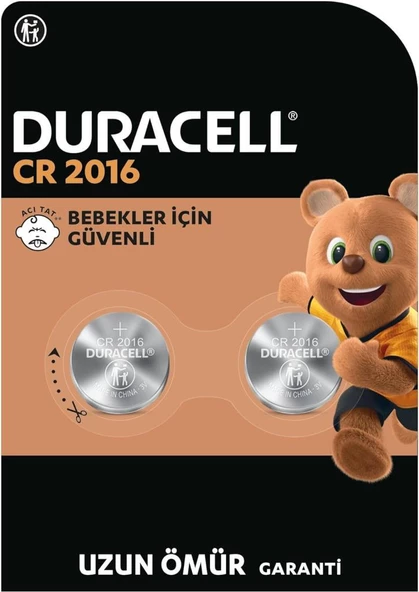 Duracell Özel 2016 Lityum Düğme Pil 3V, 2 Li Paket (CR2016)