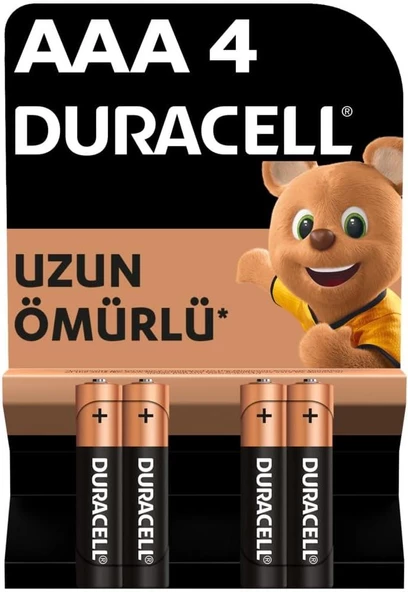 Duracell Alkalin AAA İnce Kalem Piller, 4 Lu Paket