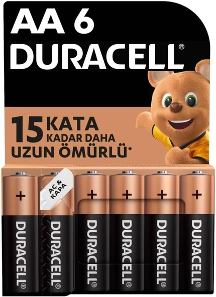 Duracell Alkalin AA Kalem Piller, 6 Lı Paket