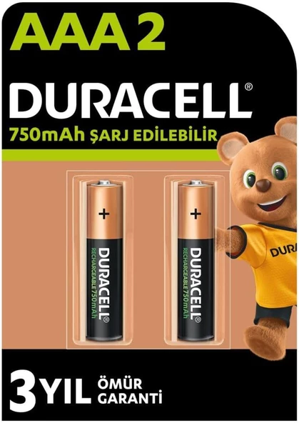 Duracell Şarj Edilebilir AAA 750mAh Piller, 2 Li Paket