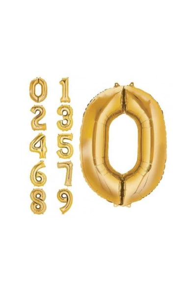 TROPİKAL Rakam Folyo Balon Gold Altın Renk Orta Boy 0 Numara