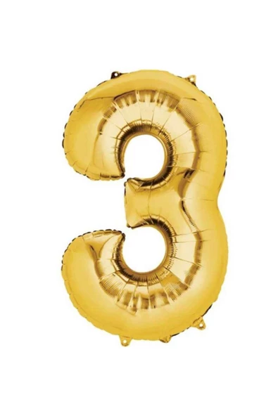 TROPİKAL Rakam Folyo Balon Gold Altın Renk Orta Boy 3 Numara
