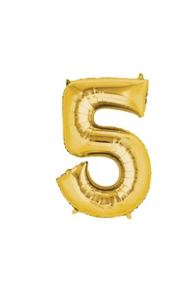 TROPİKAL Rakam Folyo Balon Gold Altın Renk Orta Boy 5 Numara