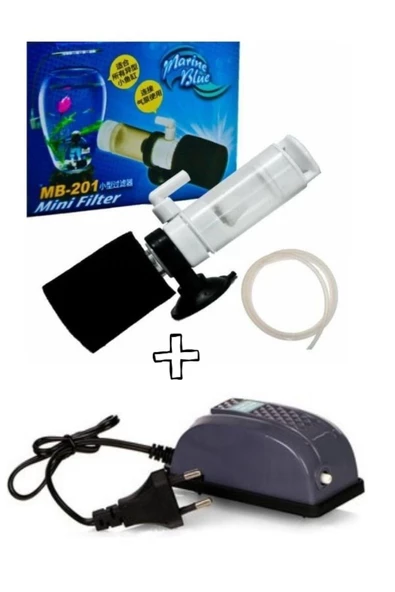 canlipetshop Mini Akvaryum Ve Fanuslar İçin Temizlik Sistemi (Hava motoru+Hortum+Pipo Filtre) Komple set