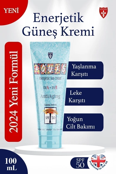 Aquas Yaşlanma Karşıtı Enerjetik Güneş Kremi Spf 50 Uva Uvb 100 ml Yeni Formül, Beyaz iz bırakmaz