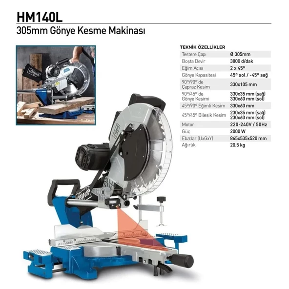Scheppach HM140L Gönye Kesme Makinası 305 mm Elektrikli Testere Marangoz Tezgah Tipi Mobilya İmalat - 3