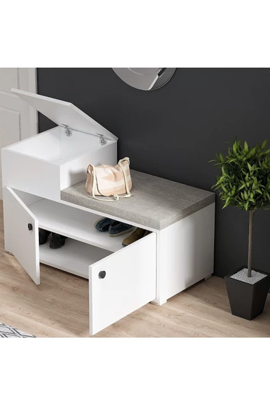 DemonteHome  ELEGANTDH MİNDERLİ AYAKKABILIK BEYAZ - 3