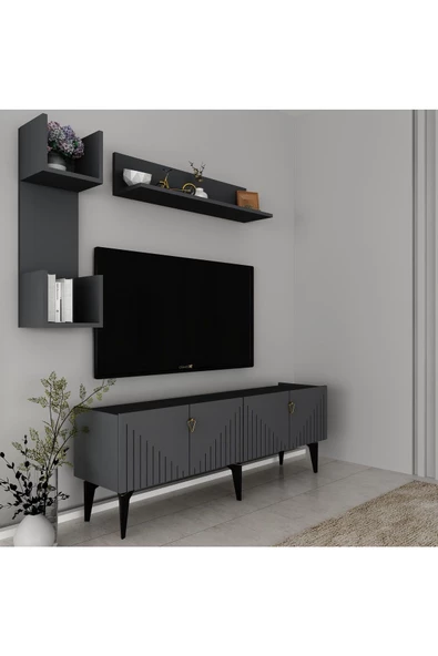 DemonteHome  MEDADH TV ÜNİTESİ ANTRASİT ALTIN