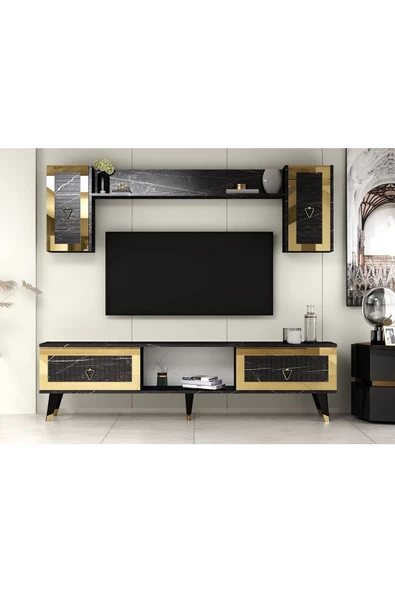 DemonteHome  BORADH TV ÜNİTESİ TAKIMI ROYALMERMER-ALTIN