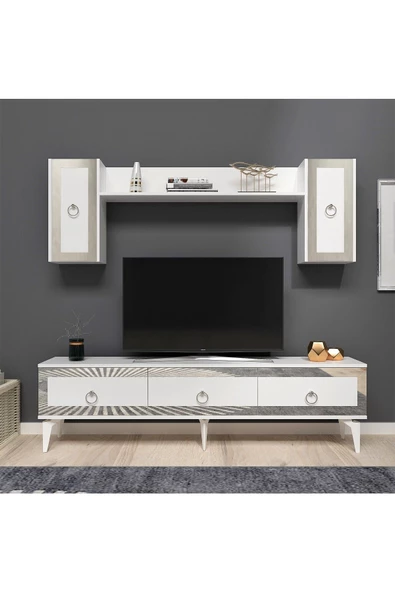 DemonteHome  PONNYDH TV ÜNİTESİ BEYAZ GÜMÜŞ