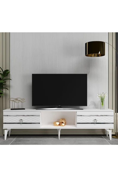 DemonteHome  PELİNDH TV SEHPASI BEYAZ-GÜMÜŞ