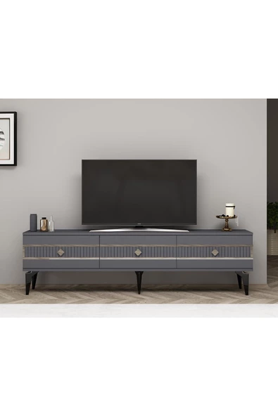 DemonteHome  Novadh Tv Sehpası Alt Modül Ve Konsol 2 Li Salonn Takımı Antrasit Gümüş - 5