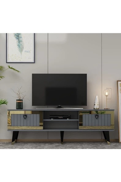 DemonteHome  LİDYADH TV STAND ANTRASİT ALTIN