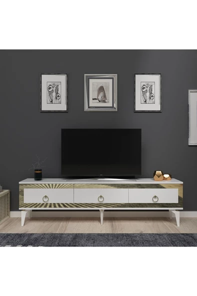 DemonteHome  Ponnydh Tv Sehpası Beyaz Altın