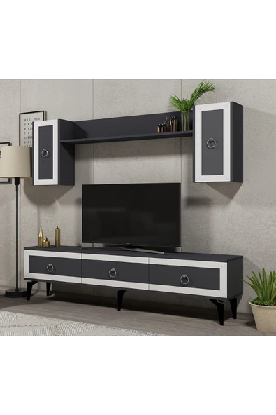 DemonteHome  SELENDH TV ÜNİTESİ TAKIMI ANTRASİT-BEYAZ