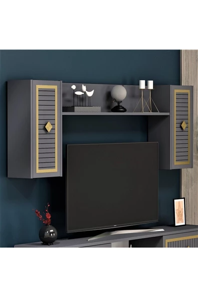 DemonteHome  NİLDH 150 CM TV ÜNİTESİ ANTRASİT ALTIN - 5
