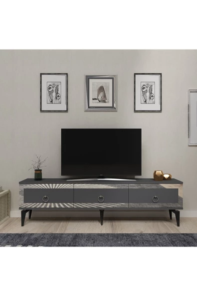 DemonteHome  Ponnydh Tv Sehpası Antrasit Gümüş