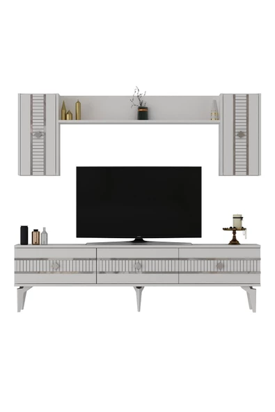 DemonteHome  LENORADH TV ÜNİTESİ TAKIMI BEYAZ-GÜMÜŞ - 7