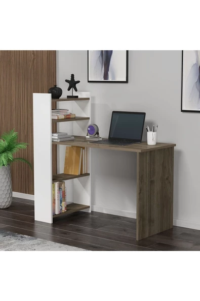 DemonteHome  ENNADH 4 RAFLI ÇALIŞMA MASASI CEVİZ BEYAZ