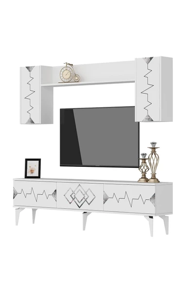 DemonteHome  RİTİMDH 180 CM TV ÜNİTESİ TAKIMI BEYAZ GÜMÜŞ - 5