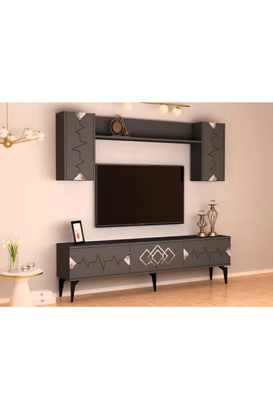 DemonteHome  RİTİMDH 180 CM TV ÜNİTESİ TAKIMI ANTRASİT GÜMÜŞ