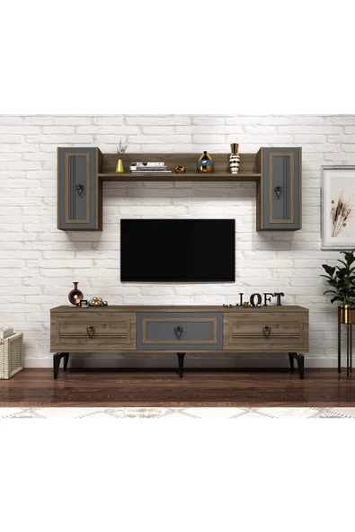 DemonteHome  ASYADH TV ÜNİTESİ ANTRASİT CEVİZ