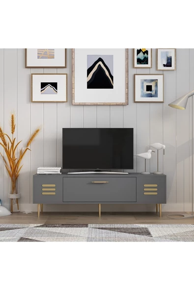 DemonteHome  PARADİSEDH KAPAKLI TV ÜNİTESİ ANTRASİT ALTIN