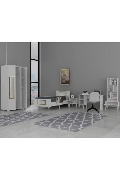 DemonteHome  Noradh Çocuk Genç Odası Takımı (G-C-L-P-R) Beyaz Altın - 2