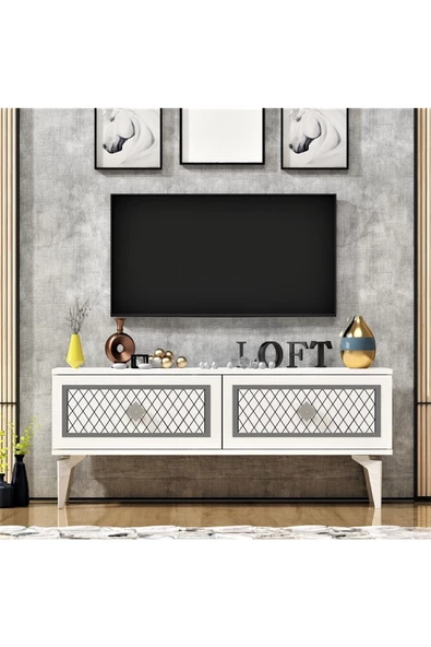 DemonteHome  ARELDH 2 KAPAKLI TV SEHPASI BEYAZ GÜMÜŞ