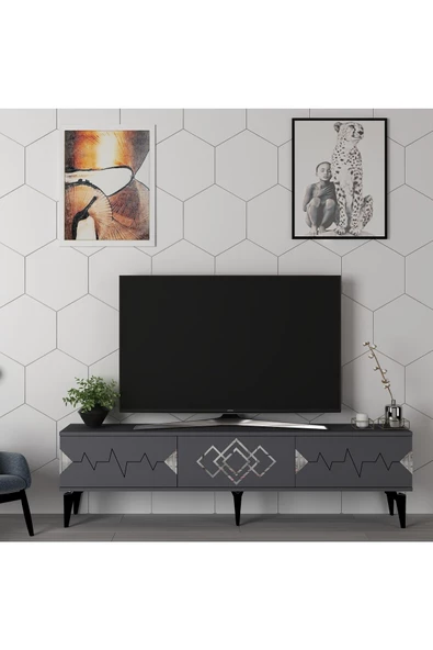 DemonteHome  RİTİMDH 180 CM TV SEHPASI ANTRASİT GÜMÜŞ