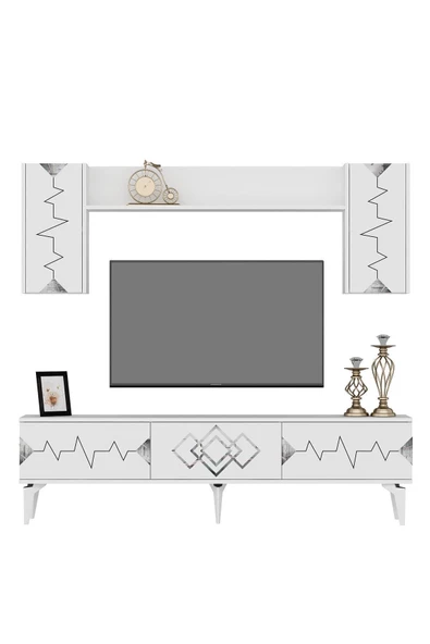 DemonteHome  RİTİMDH 180 CM TV ÜNİTESİ TAKIMI BEYAZ GÜMÜŞ - 4
